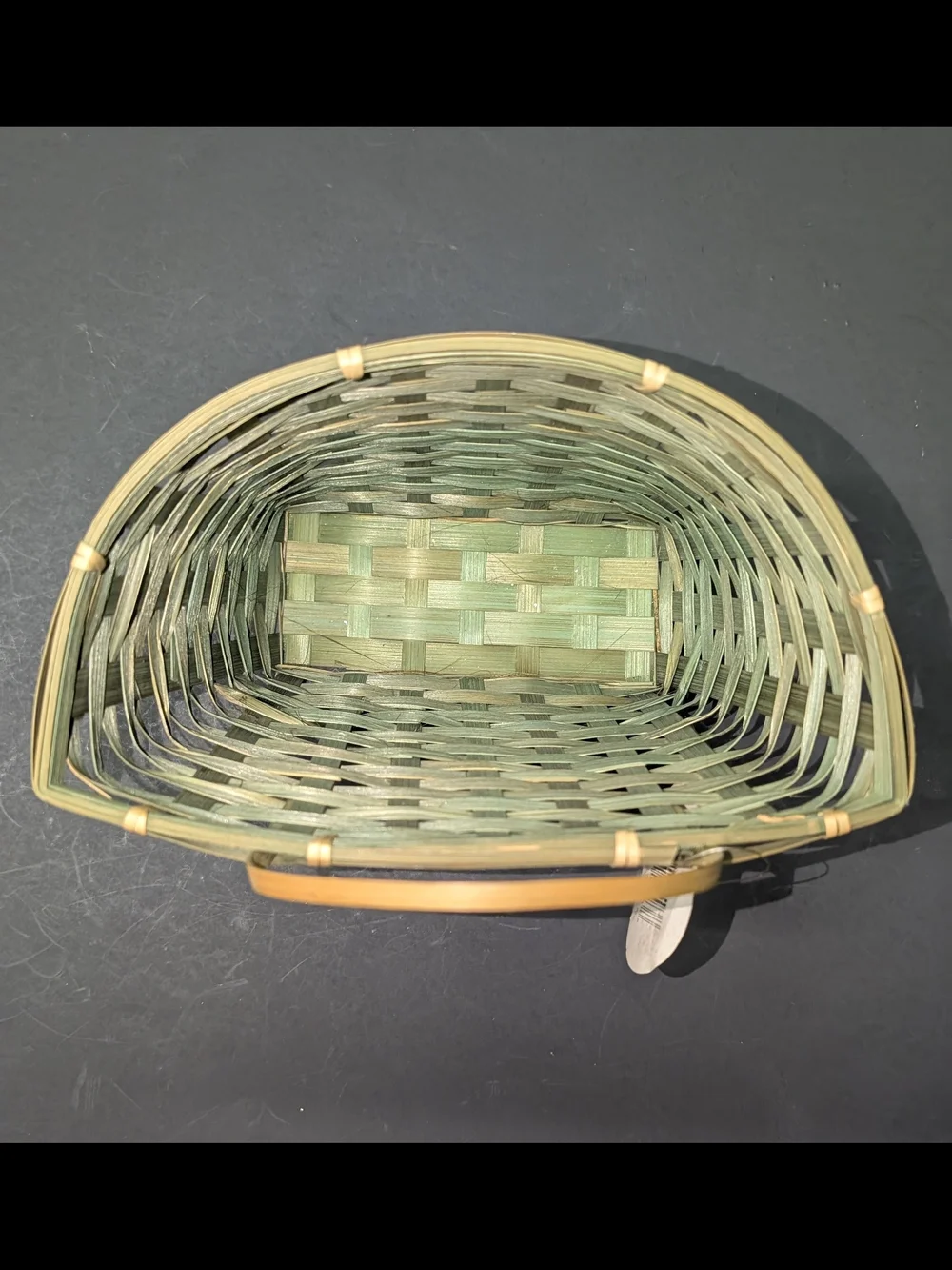 Boho Bamboo Wall Pocket Basket Hanging Planter Green Woven Wood Farmhouse NWT